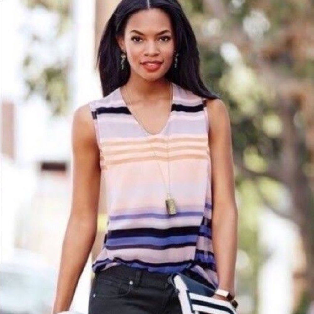 Cabi 3273 Underline Striped Sleeveless Sheer Tank V Neck Womens Top Small T144